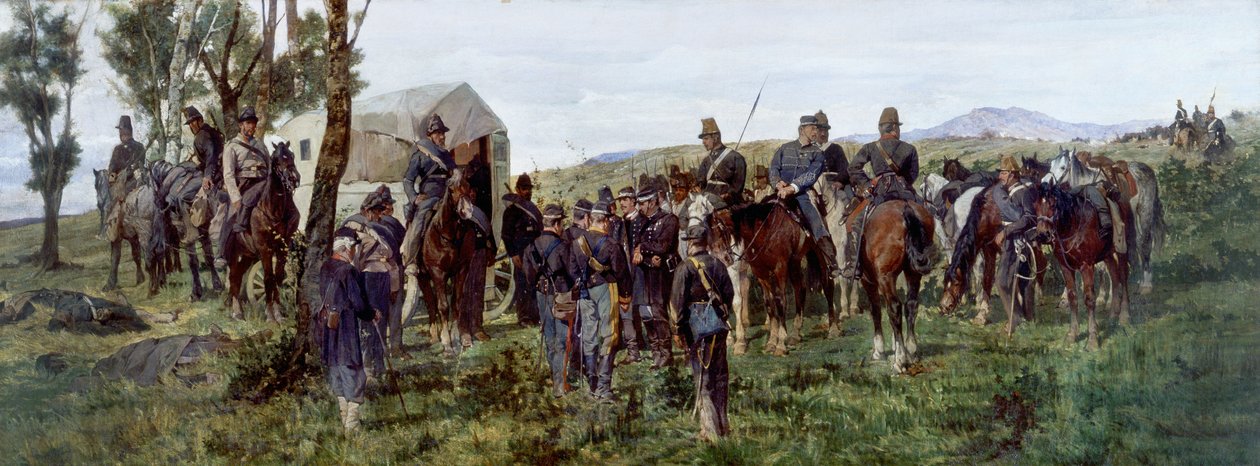 Odcinek z bitwy pod Custozą: ranny książę Amedeo zostaje eskortowany do karetki autorstwa Francesco Hayez
