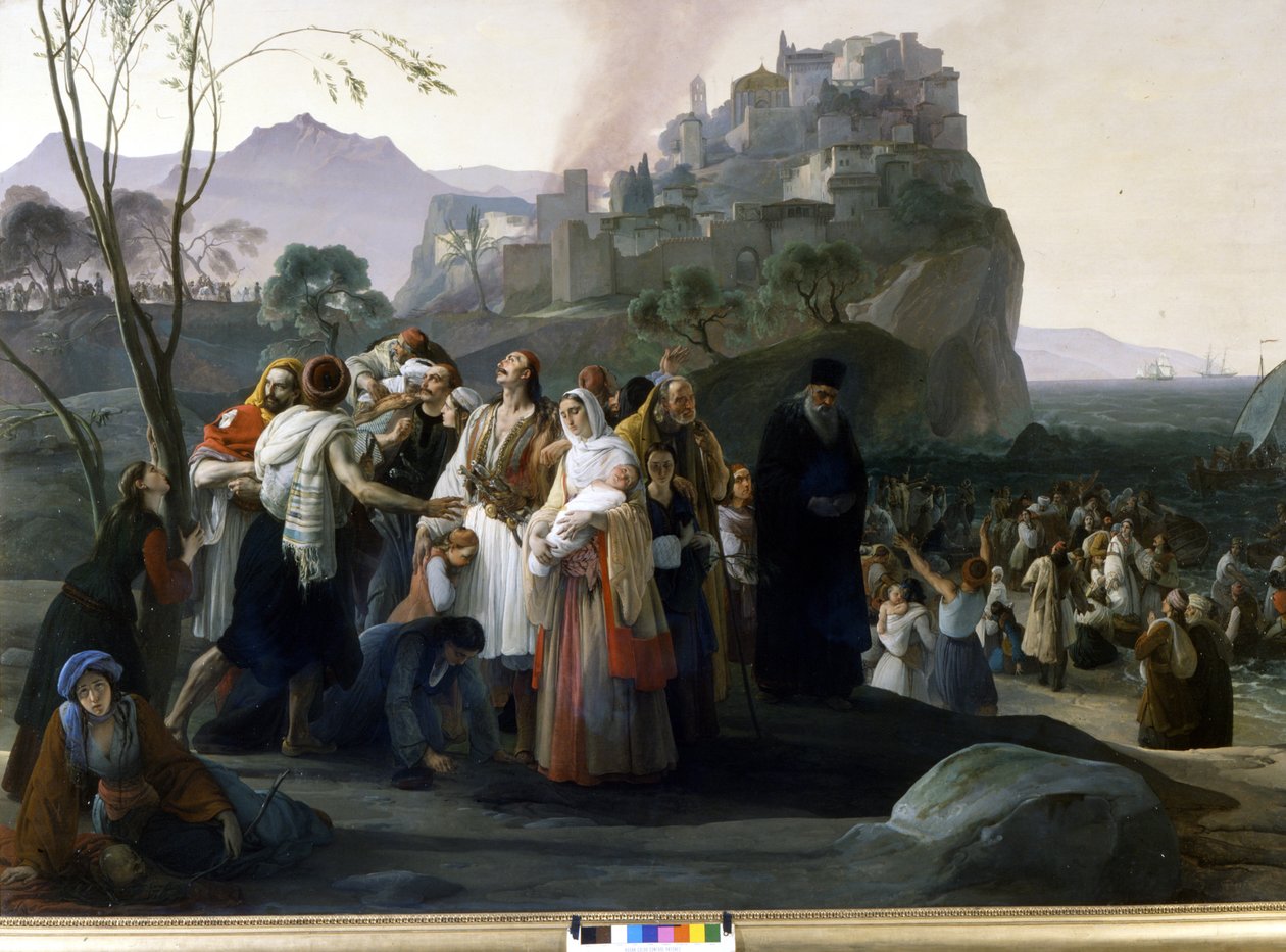 Francesco Hayez (1791 - 1882): Uchodźcy z Pargi (1826 - 1831) (odcinek Niepodległości Grecji). Mediolan, Galeria Sztuki Współczesnej. autorstwa Francesco Hayez