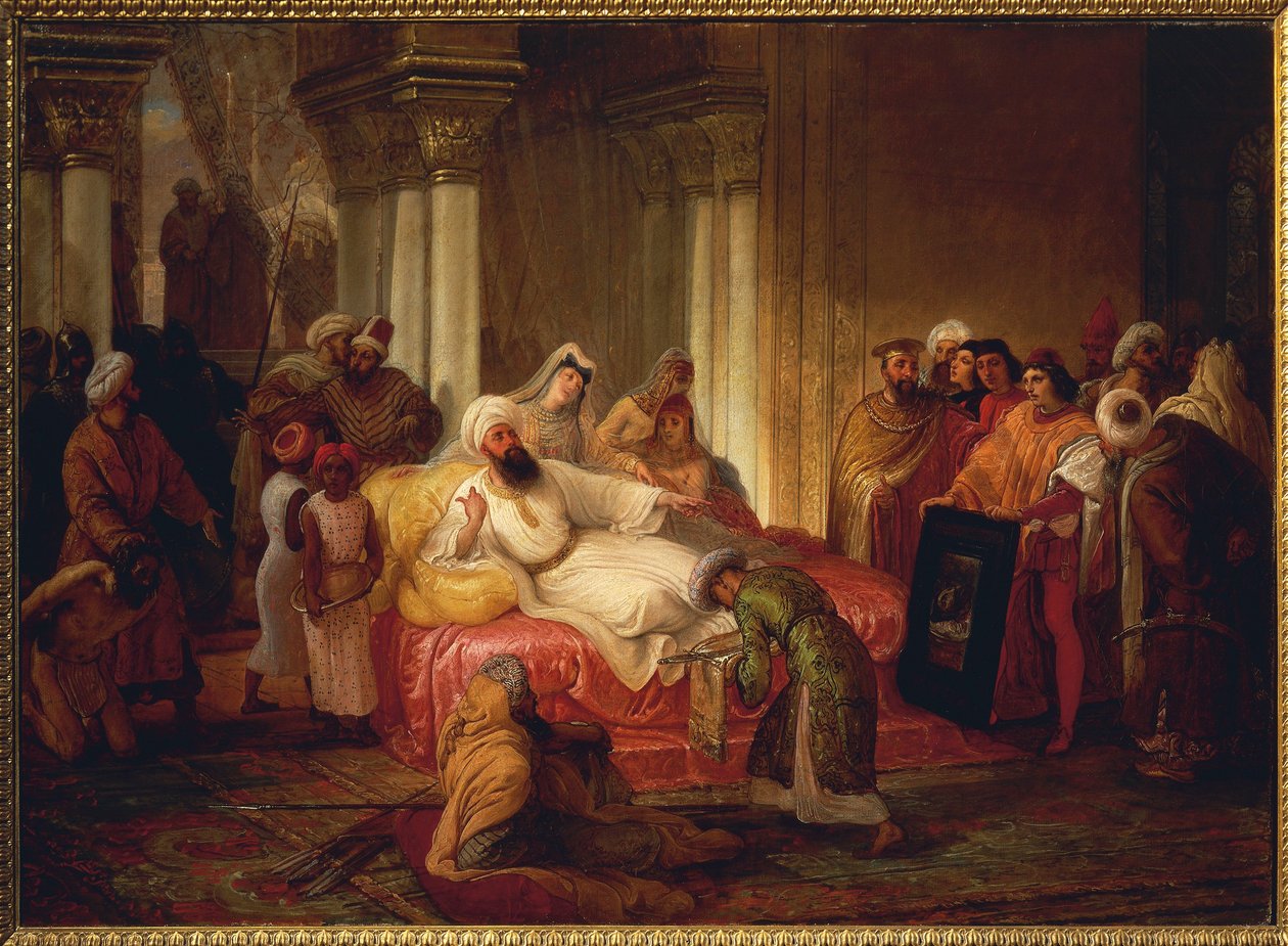 Gentile Bellini (1429-1507) i Mehmet II (1430-1481) autorstwa Francesco Hayez