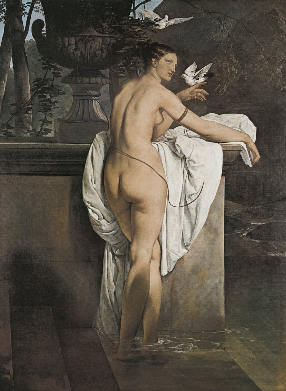 Portret baletnicy Carlotty Chabert bawiącej się z gołębiami autorstwa Francesco Hayez