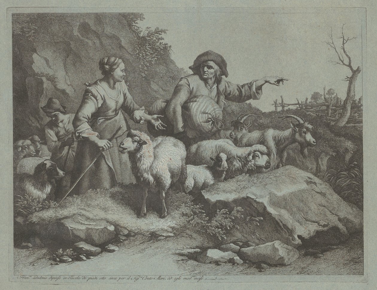 Chłop z workiem i dwiema pasterzami, po 1765 r. autorstwa Francesco Londonio
