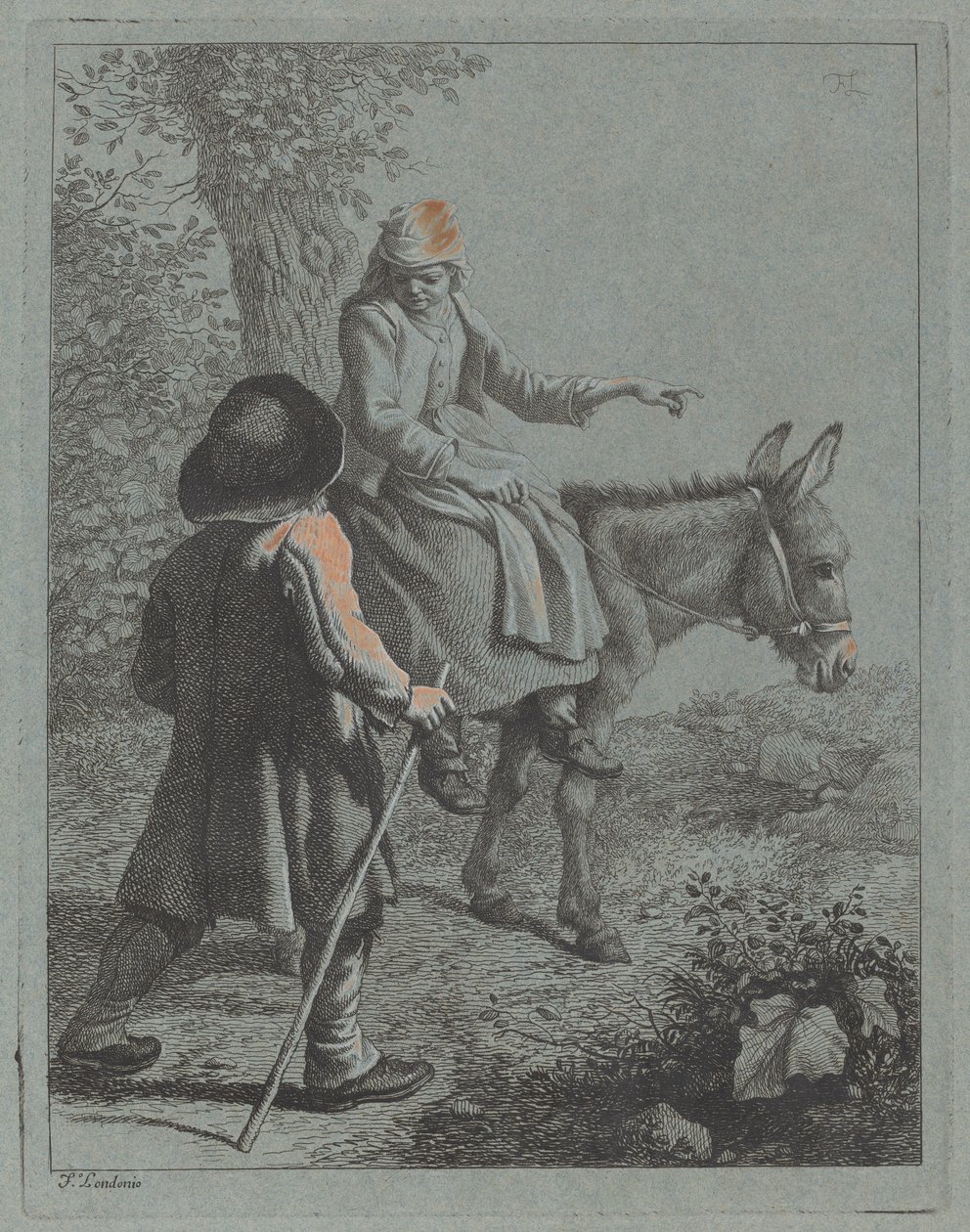 Chłopka na osiołku i chłop. autorstwa Francesco Londonio