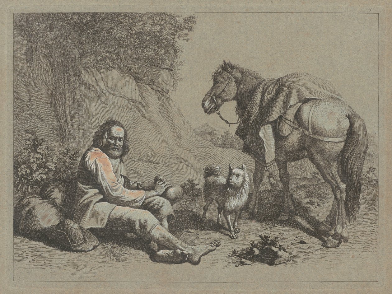 Siedzący staruszek, który ma pić z tykwy, ok. godz. 1763. autorstwa Francesco Londonio