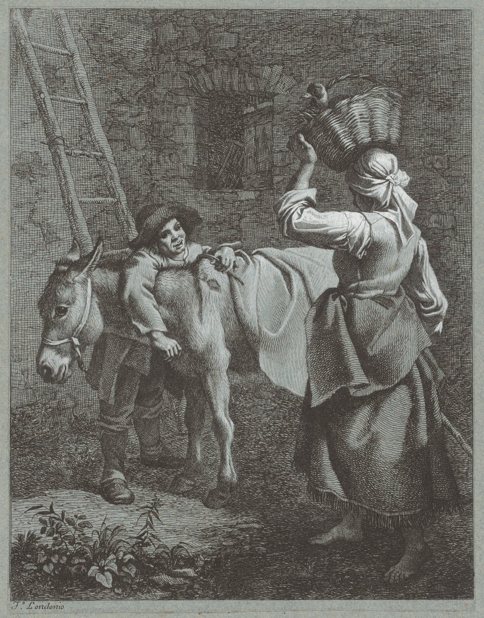 Pasterz rozmawiający z dziewczyną z farmy, 1764. autorstwa Francesco Londonio