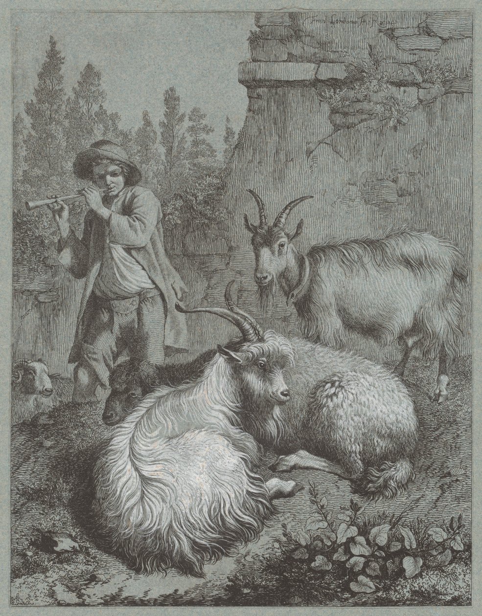 Pasterz grający na flecie z kozami, 1764. autorstwa Francesco Londonio