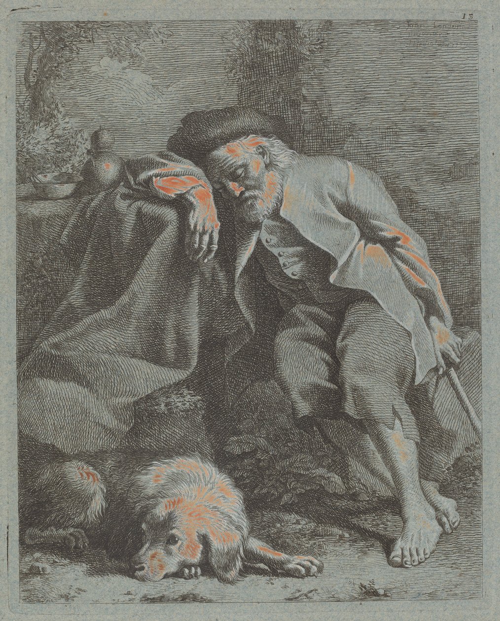 Śpiący starzec z psem, 1759. autorstwa Francesco Londonio