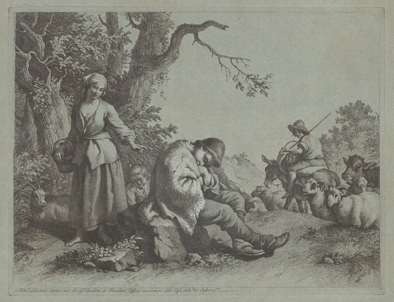 Śpiący pasterz i kobieta z dzieckiem, 17591782. autorstwa Francesco Londonio