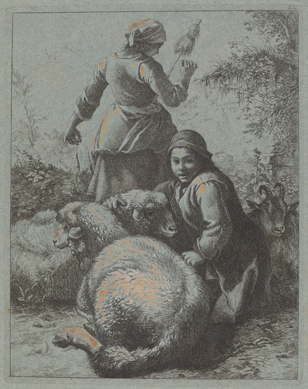 Prządka i pasterz ze stadem, 17581759. autorstwa Francesco Londonio