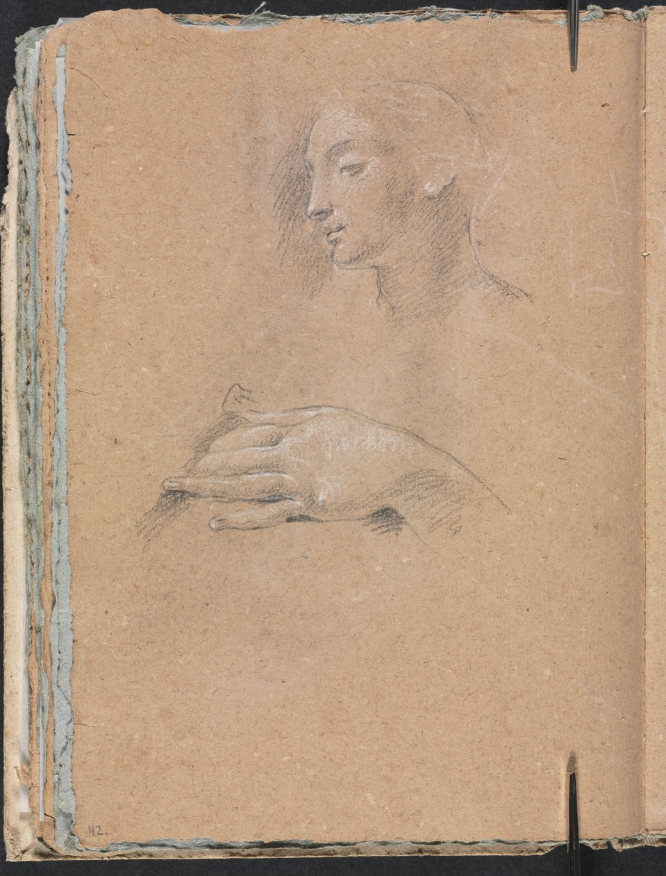 Szkicownik Verona: Głowa kobiety i lewa strona, strona 42, 1760. autorstwa Francesco Lorenzi