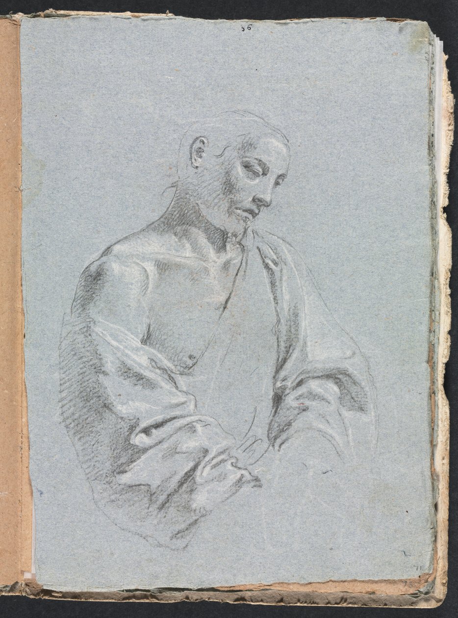 Szkicownik Verona: Postać męska z draperią, strona 71, 1760. autorstwa Francesco Lorenzi