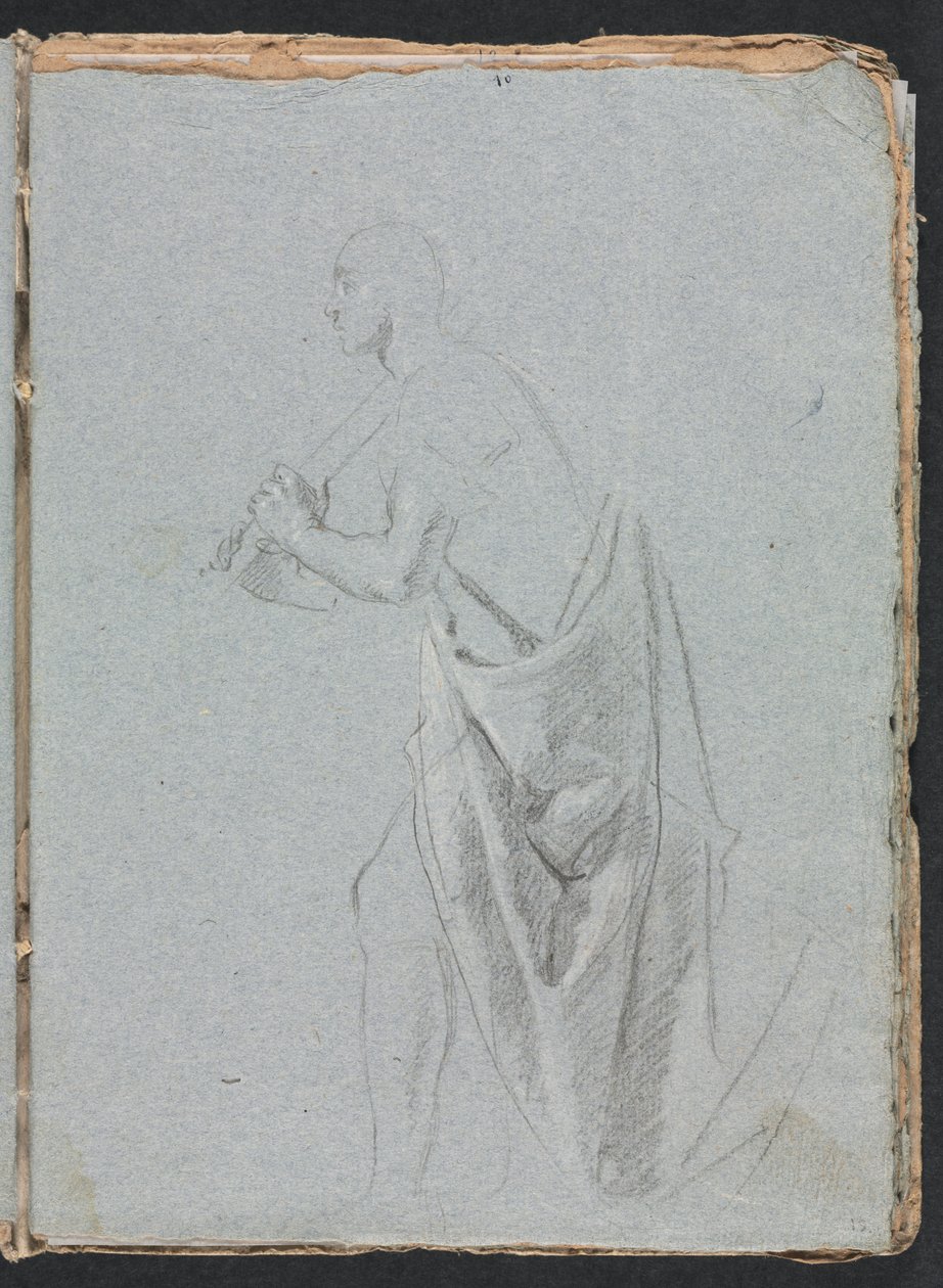 Szkicownik Verona: Stojący mężczyzna z draperią, strona 19, 1760. autorstwa Francesco Lorenzi