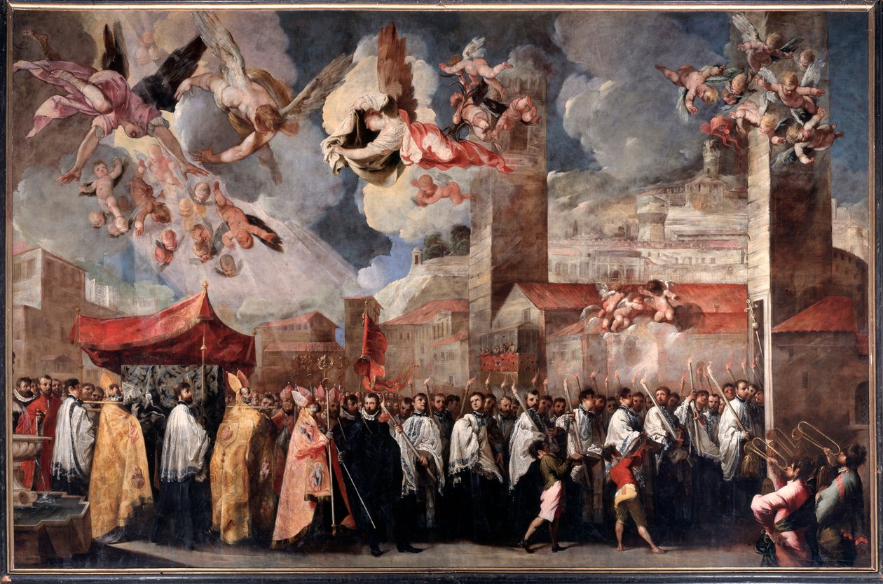 Tłumaczenie ciał biskupów Brescii św. Dominatora, św. Pawła i św. Anastazego (Malarstwo, ok. 1645-1646) autorstwa Francesco Maffei