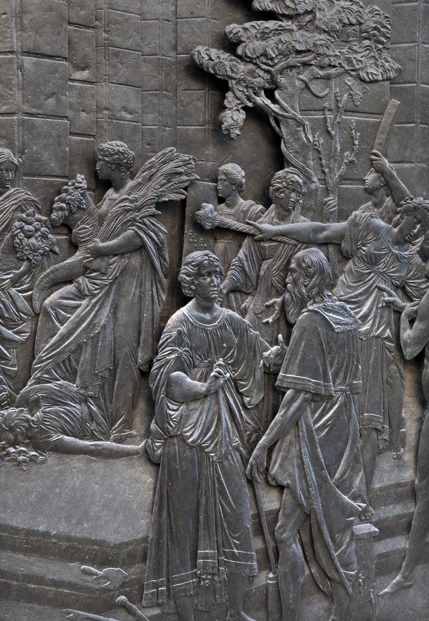 Podstawa przedstawiająca Alessandro Farnese przyjmująca ambasadorów angielskiej królowej Elżbiety, szczegół posągu Alessandro Farnese autorstwa Francesco Mochi