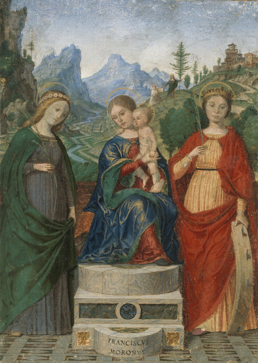 Dziewica z Dzieciątkiem na tronie między św. Cecylią i Katarzyną Aleksandryjską, 1510-15. autorstwa Francesco Morone