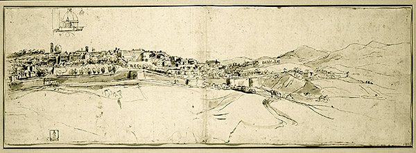 Widok na Rzym (pióro i atrament i pranie na papierze) autorstwa Francesco Panini