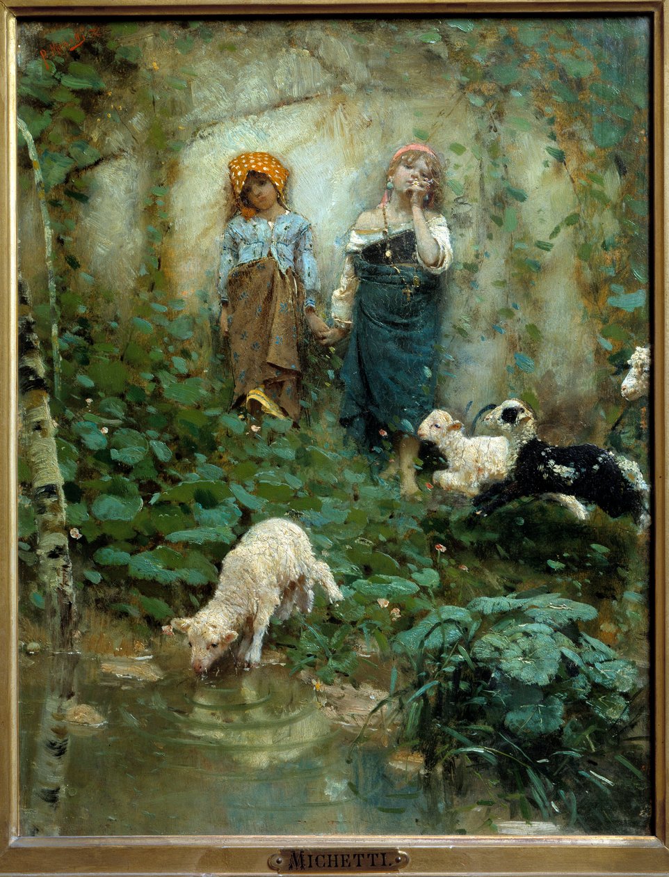 Dwóch małych pasterzy Malarstwo Francesco Paolo Michelli (1851-1929) XIX-wieczna Florencja, Muzeum Sztuki Nowoczesnej autorstwa Francesco Paolo Michelli