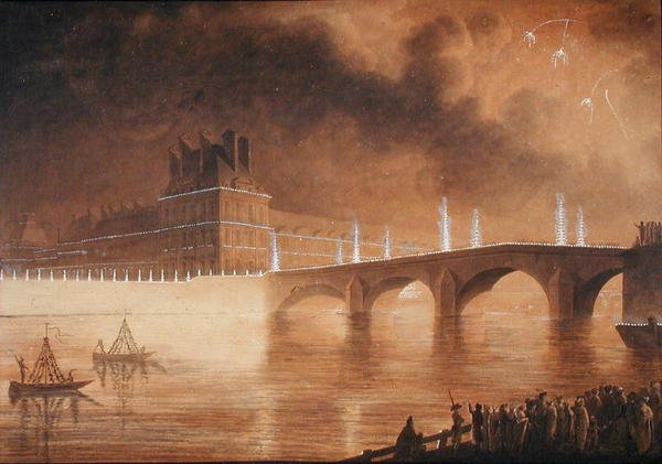 Iluminacja nabrzeża i Pont des Tuileries autorstwa Francesco Piranesi