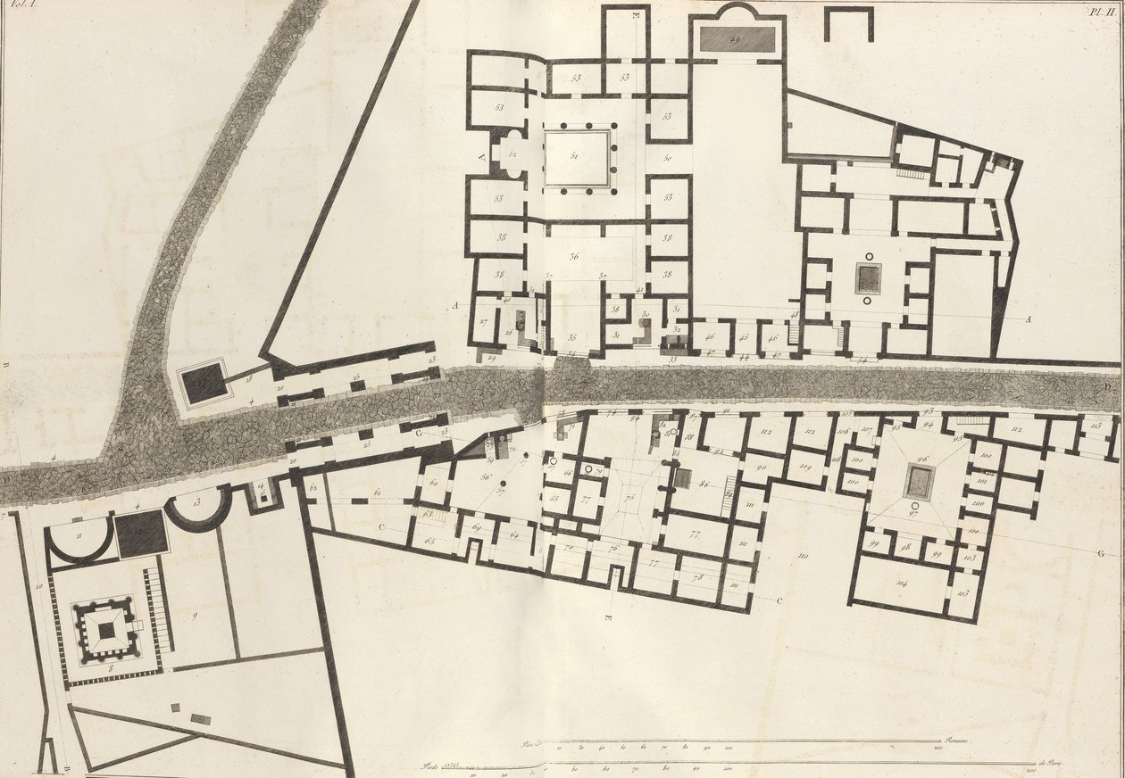 Duży plan wjazdu do miasta Pompeje i otaczających go budynków z Ant..., 1804 r. autorstwa Francesco Piranesi