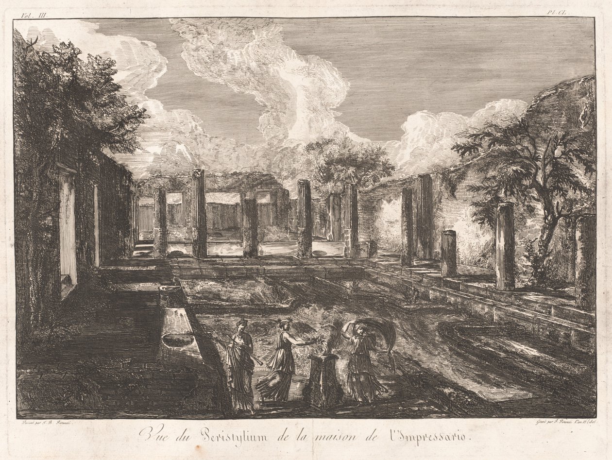 Widok na Peristylium z domu Impresaria autorstwa Francesco Piranesi, after Giovanni Battista Piranesi