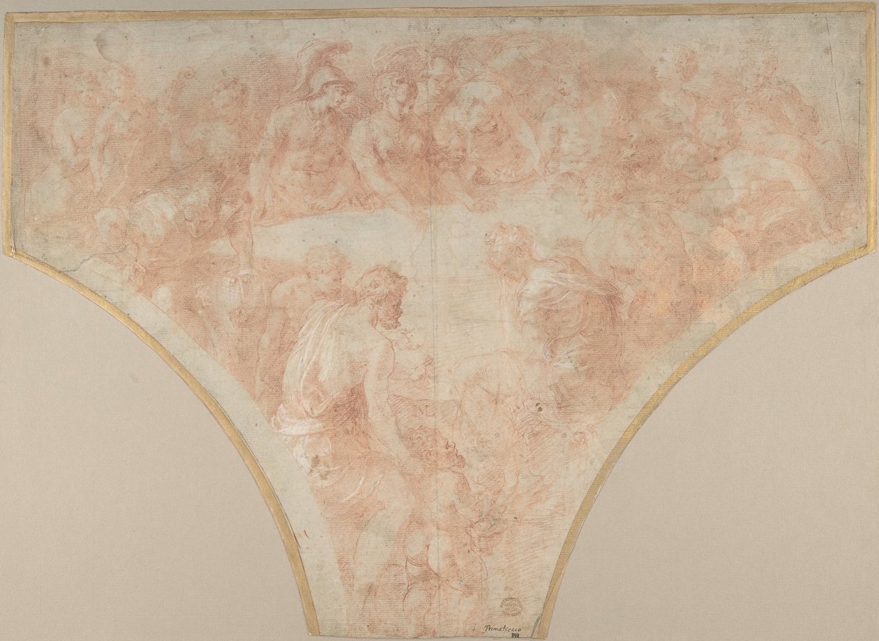 Jabłko niezgody rzucone przez Eris na ślubie Peleusa i Tetydy: Study for Fresco..., 1504-70. autorstwa Francesco Primaticcio