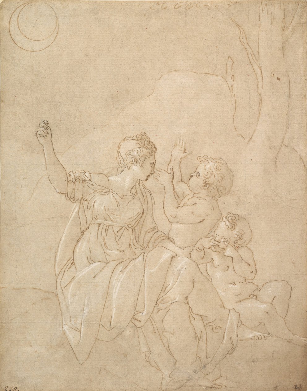 Klasyczna postać kobieca Diana lub Wenus z dwójką niemowląt, ca. 1539-42. autorstwa Francesco Primaticcio