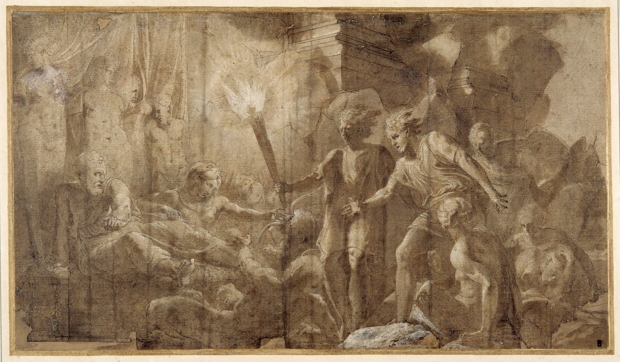 Hercules makaa Omphalepolishin vieressä autorstwa Francesco Primaticcio