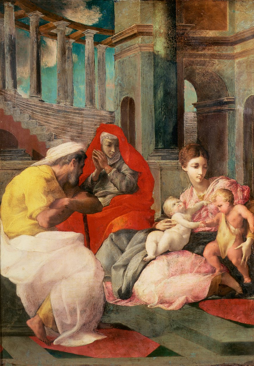 Święta Rodzina ze św. Elżbietą i św. Janem Chrzcicielem, 1541-3 (olej na łupku) autorstwa Francesco Primaticcio