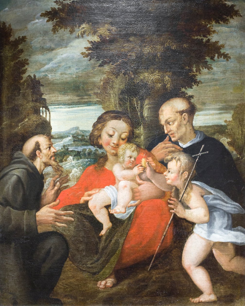 Madonna z Dzieciątkiem, św. Jan, św. Franciszek i święty benedyktyn (olej na płótnie) autorstwa Francesco Rondani