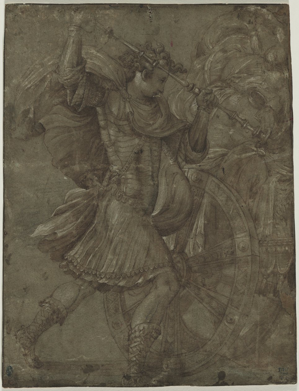 Człowiek w zbroi obok rydwanu, c. 1550. autorstwa Francesco de Rossi Salviati Cecchino