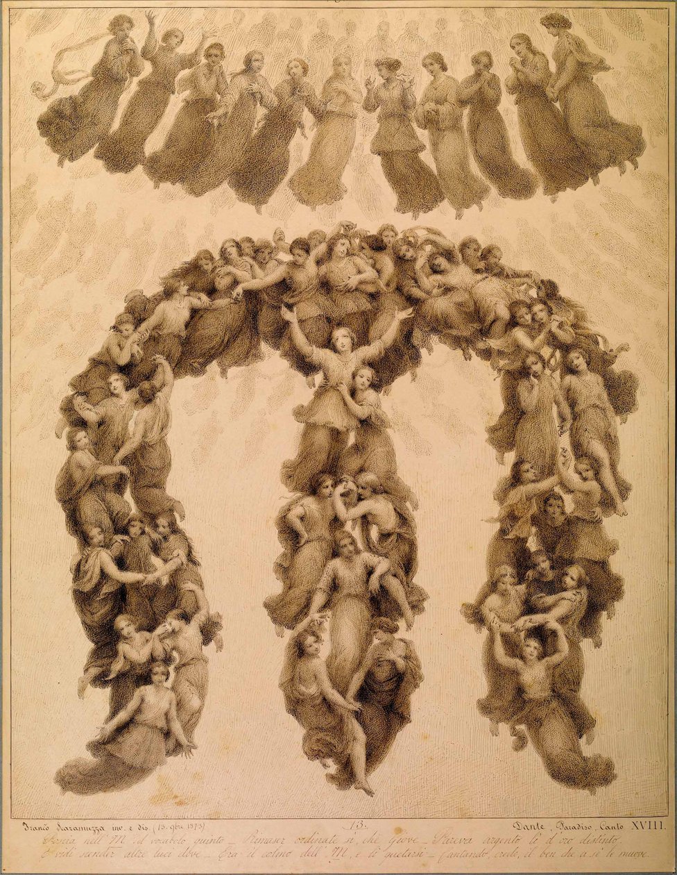 Ilustracja do Boskiej Komedii Dantego Alighieri Paradiso canto XVIII autorstwa Francesco Scaramuzza