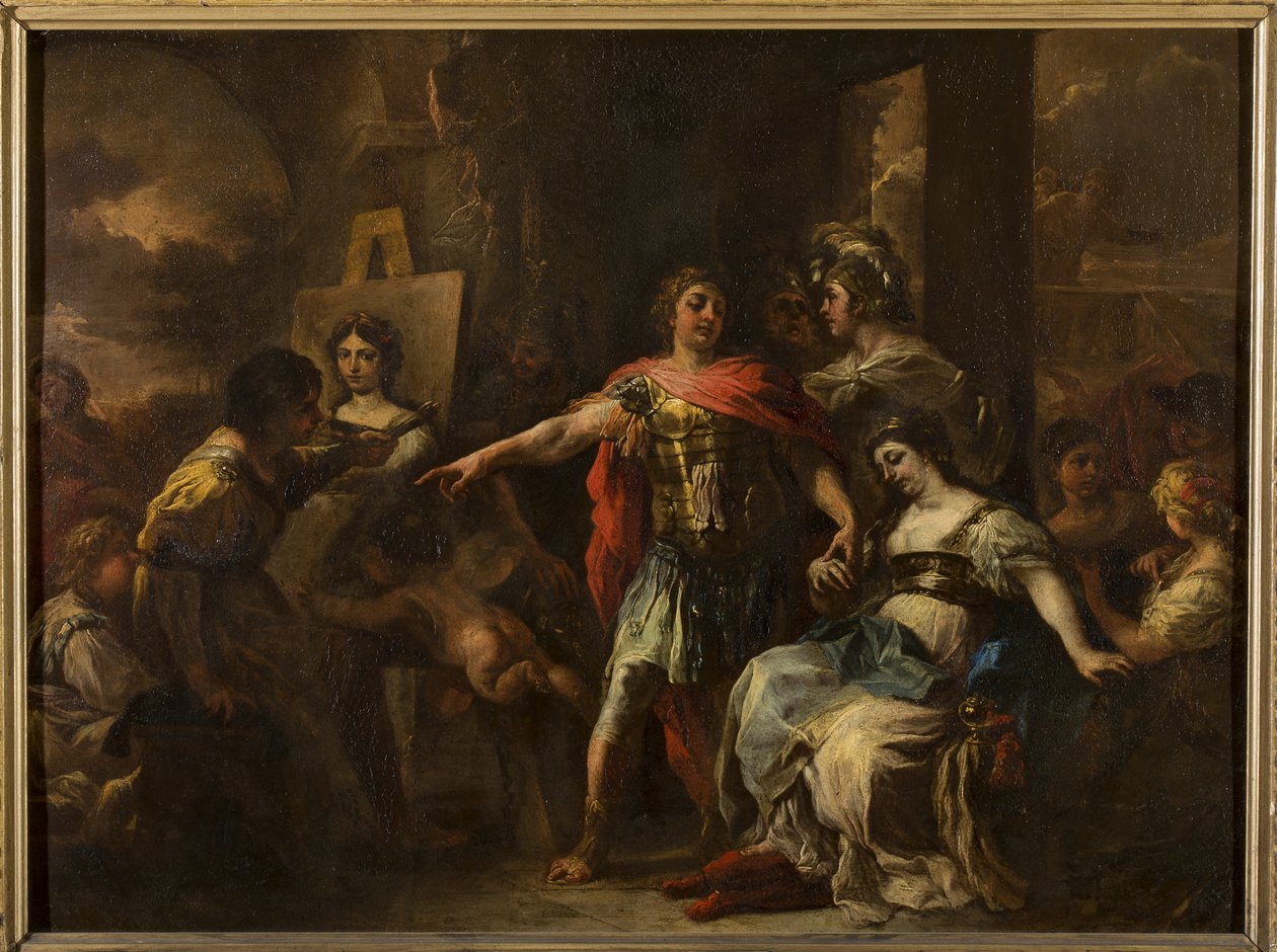 Alexander i Campaspe, przed 1695 (olej na płycie miedzianej) autorstwa Francesco Solimena