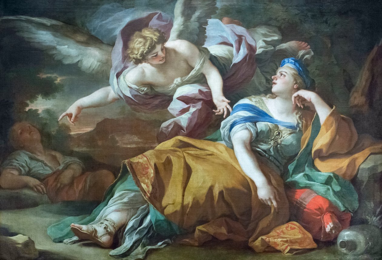 Hagar i Izmael na pustyni pocieszeni przez anioła autorstwa Francesco Solimena