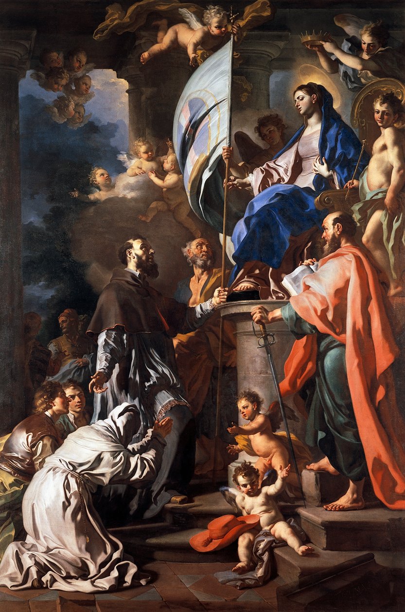 Św Bonawentura otrzymuje sztandar św. Grobu od Madonny, Francesco Solimena (1657-1747), Katedra San Paolo, Aversa, Kampania, Włochy autorstwa Francesco Solimena