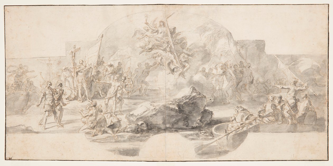Studium malarskie „Lądowanie Kolumba w Ameryce”, Sala del Minor Consiglio, Palazzo Ducale, Genua, Włochy autorstwa Francesco Solimena