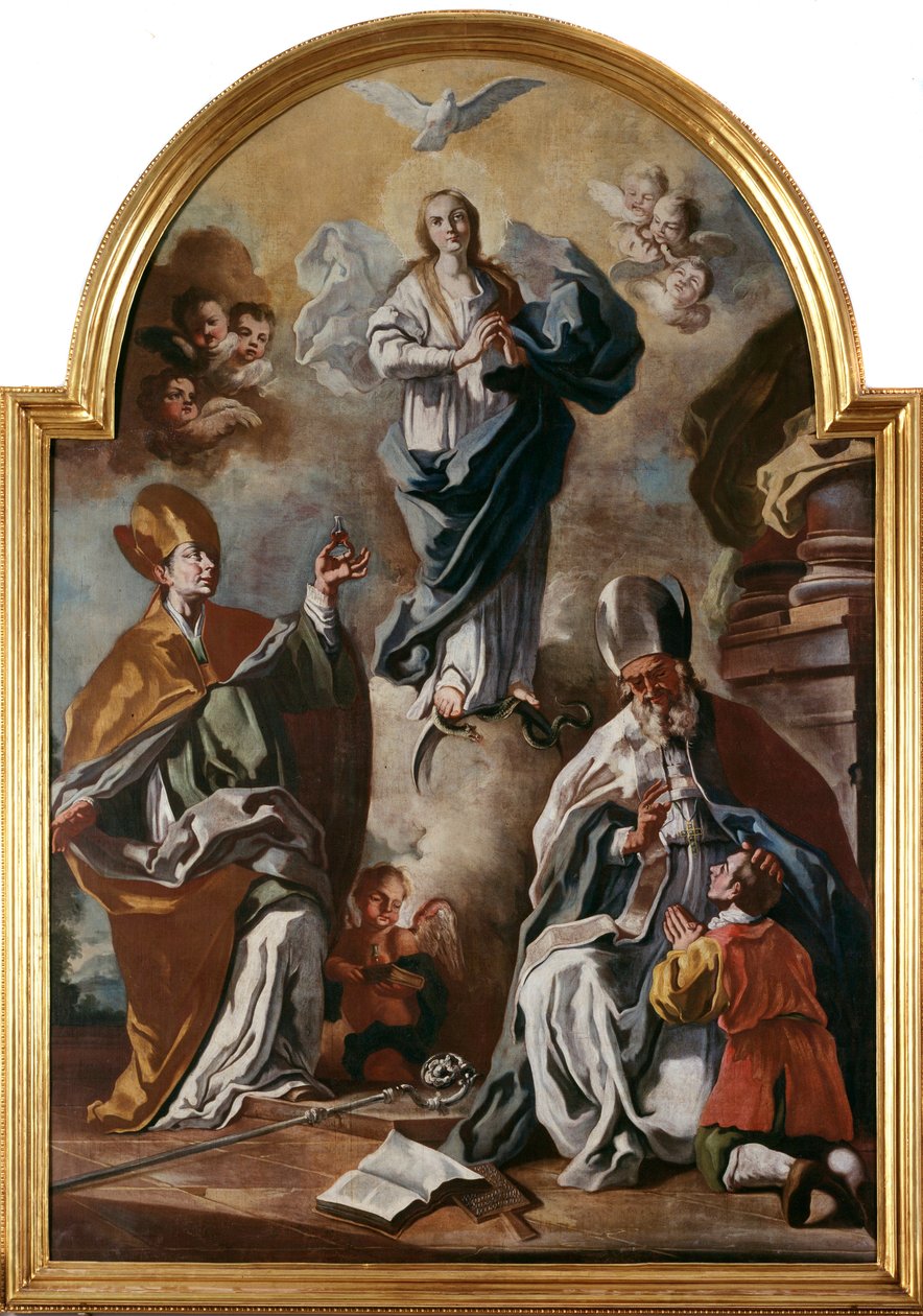 Gołąb Ducha Świętego pojawia się nad Dziewicą ze świętymi (olej na płótnie) autorstwa Francesco Solimena