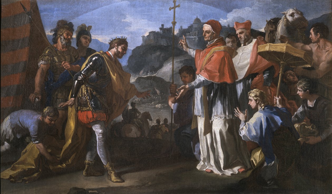 Spotkanie króla Ratchisa z Longobardów z papieżem Zachariaszem podczas oblężenia Perugii autorstwa Francesco Solimena