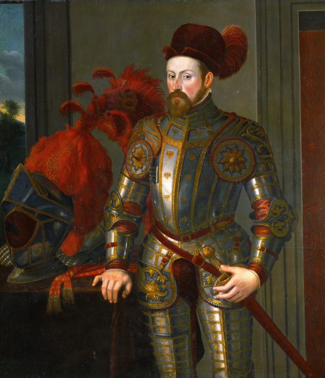 Ferdynand II tyrolski, arcyksiążę austriacki - Portret Ferdynanda II (1529-1595), arcyksięcia austriackiego, autorstwa Terzio (Terzi), Francesco (ok. 1523-1591). olej na płótnie, ok. 1550. Wymiary : 135x130 cm. Muzeum Historii Sztuki, Wiedeń autorstwa Francesco Terzio