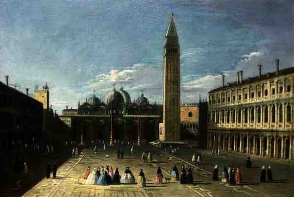 Widok na Piazza San Marco, Wenecja (olej na panelu) autorstwa Francesco Tironi