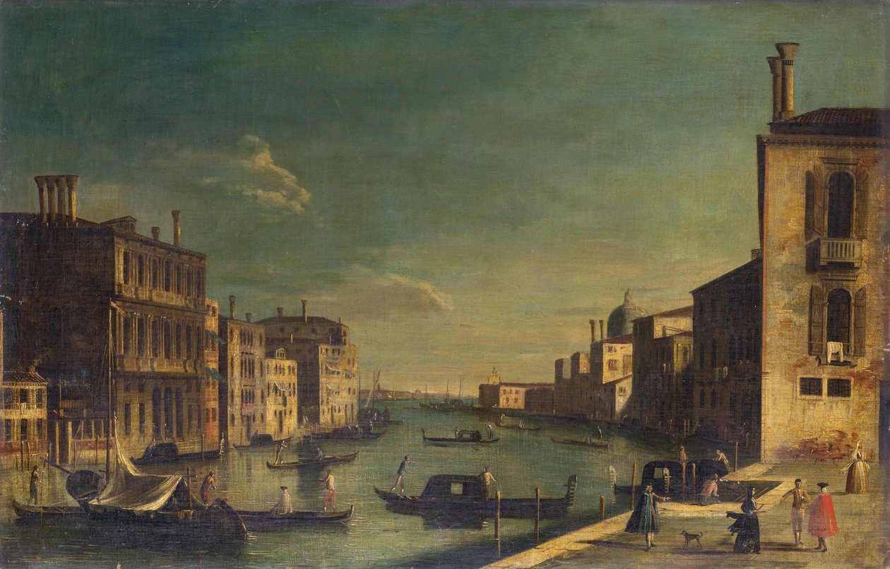 Canal Grande patrząc na wschód od Campo San Vio w kierunku Bacino (olej na pokładzie)) autorstwa Francesco Tironi