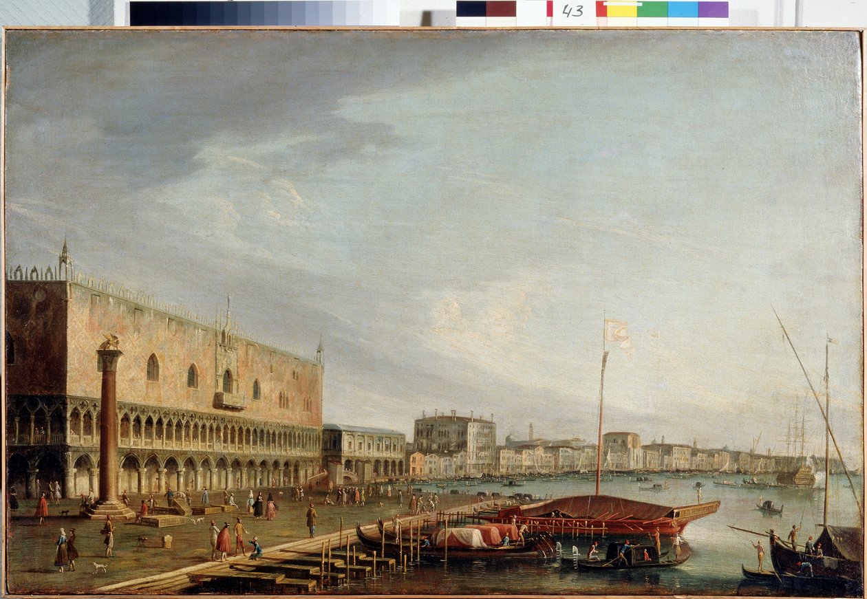 Widok Placu Świętego Marka (Piazzetta) z Pałacem Dożów w Wenecji (Widok Placu Świętego Marka z Pałacem Dożów w Wenecji). Obraz Francesco Tironiego (1745-1797). Olej na płótnie, 73 x 111 cm. XVIII-wieczna sztuka wenecka. Państwowe Muzeum Arkhan autorstwa Francesco Tironi