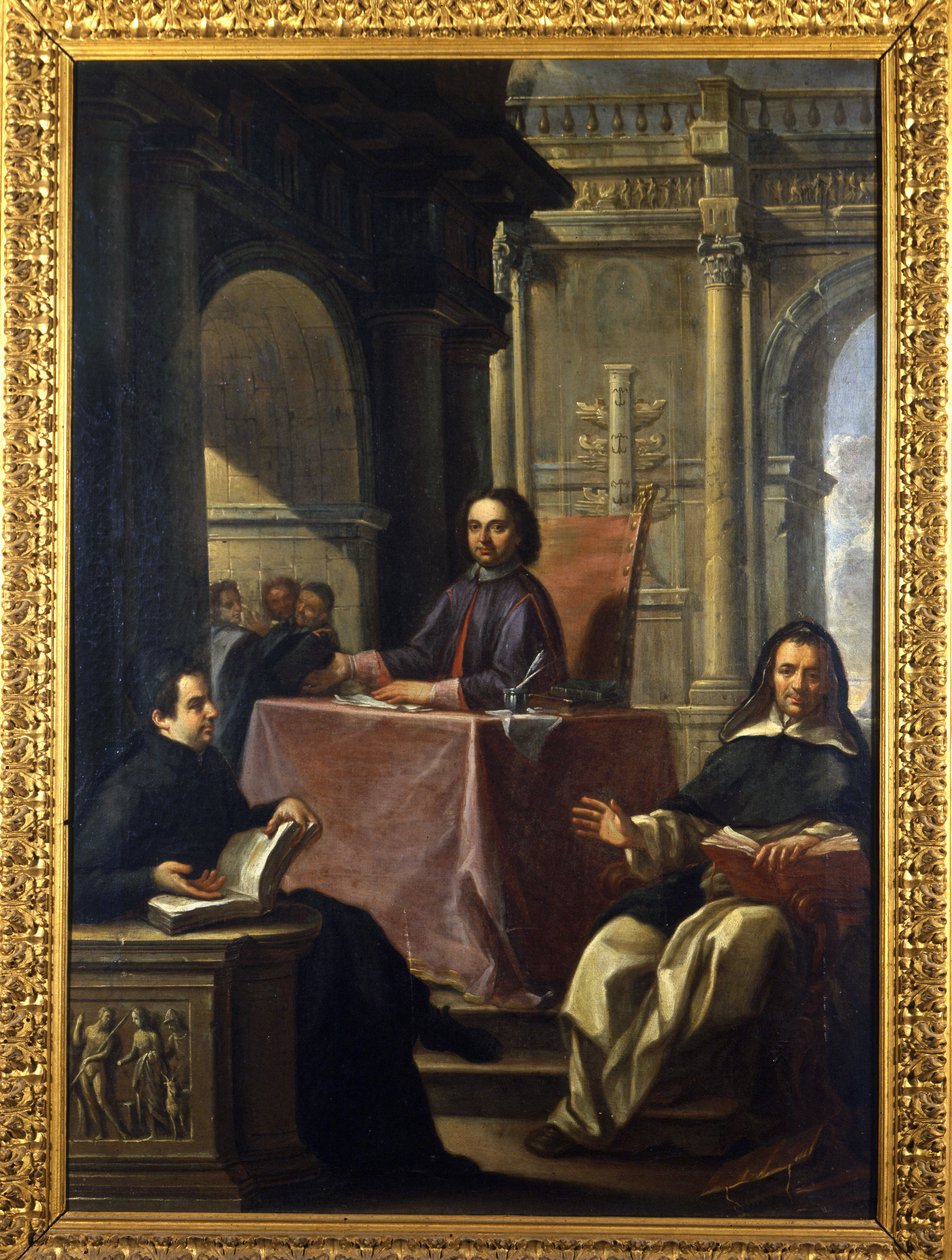 Spór między jezuitą a dominikaninem po kontrreformie, obraz F. Trevisaniego (1656-1746), Muzeum Rzymu. autorstwa Francesco Trevisani