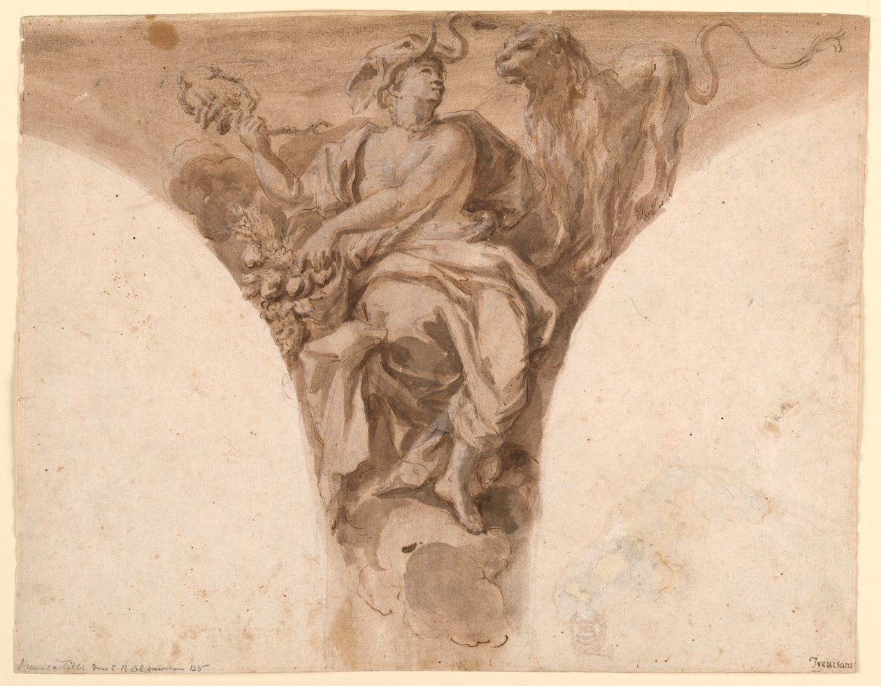 Rysunek, Afryka, Projekt pendentywu w przedsionku chrzcielnym kościoła św. Piotra w Rzymie, 1713-26 autorstwa Francesco Trevisani