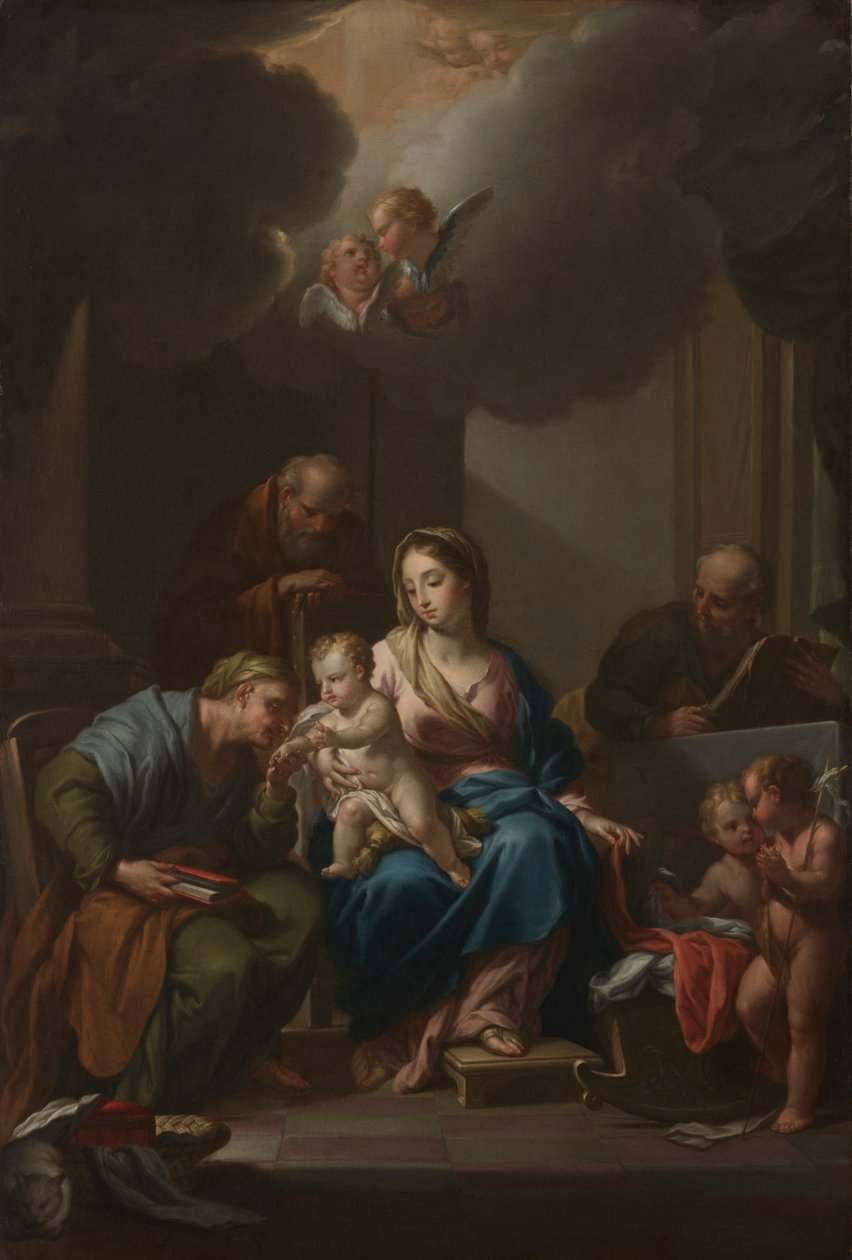 Szkic prezentacyjny do „Święta Rodzina ze św. Anną, Joachimem i Janem Chrzcicielem” (dla Santa Maria in Via Lata, Roma) autorstwa Francesco Trevisani