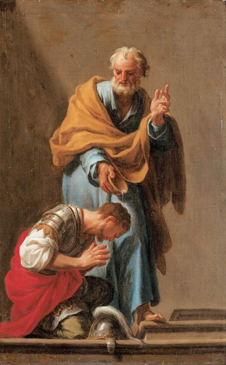 Św. Piotr chrzci setnika Korneliusza autorstwa Francesco Trevisani