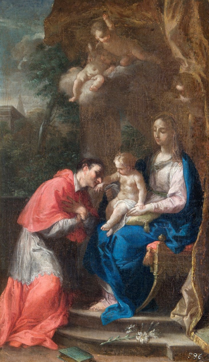 „Dziewica z Dzieciątkiem ze św. Karolem Boromeuszem”, XVII lub XVIII wiek autorstwa Francesco Trevisani