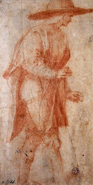 Chłop w kapeluszu (czerwona kreda na papierze) autorstwa Francesco Ubertini Il Bacchiacca