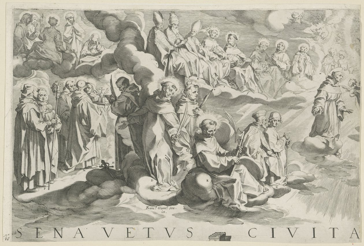Mapa Sieny (górna lewa część) Senavetus civitas virginis (tytuł na obiekcie) autorstwa Francesco Vanni
