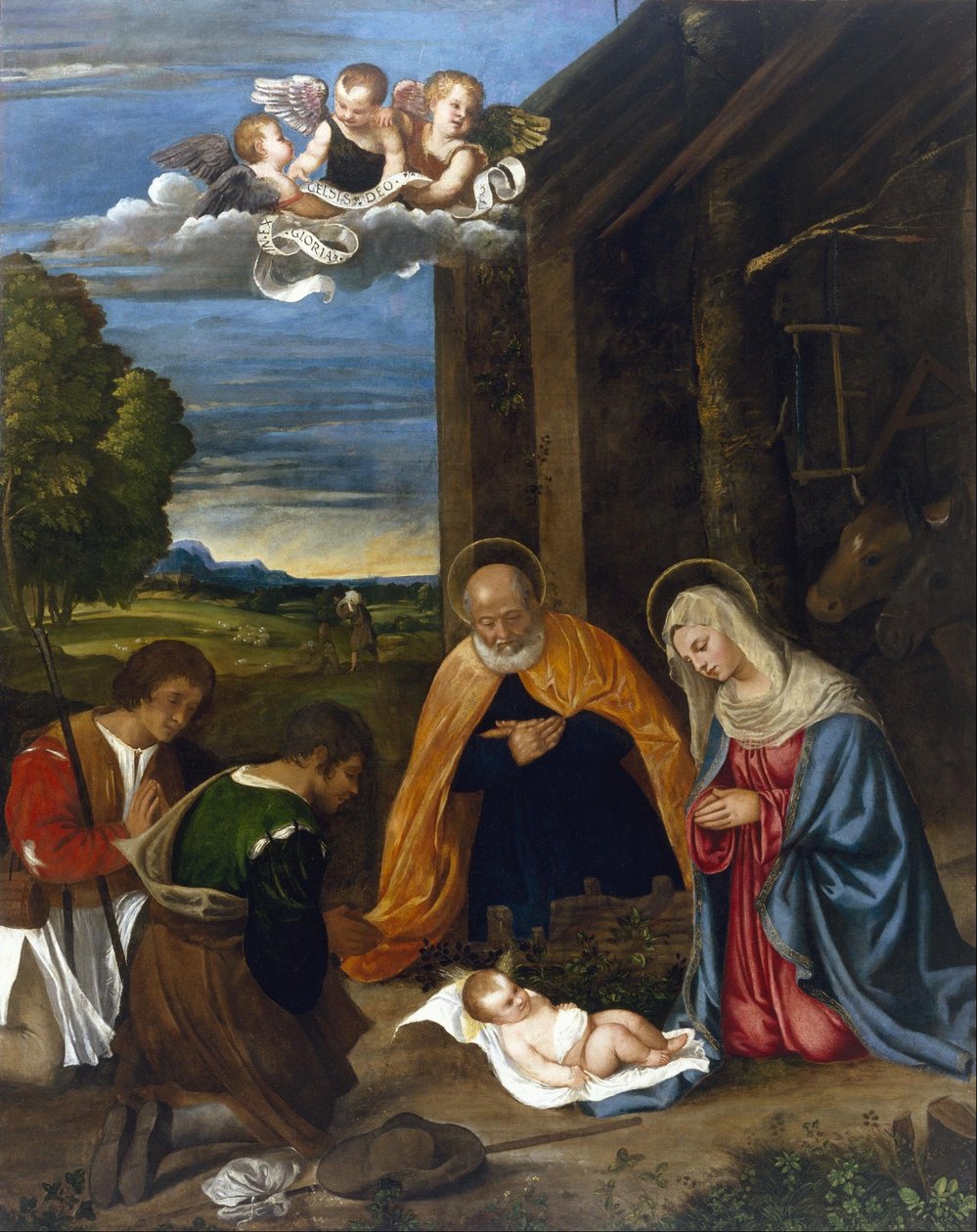Narodzenie Pańskie z pasterzami autorstwa Francesco Vecellio