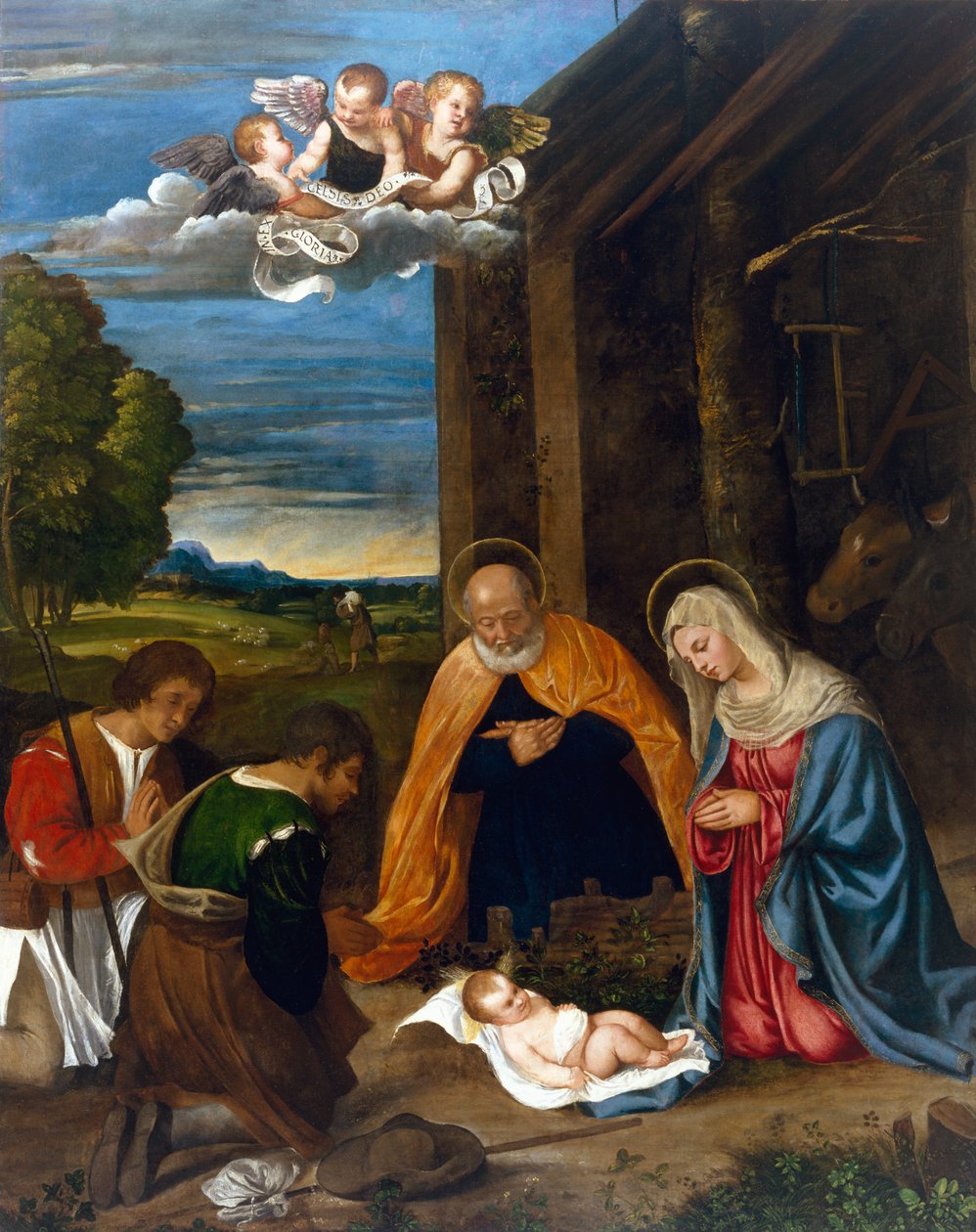 Narodzenia z pasterzami, ok. 1519-26 autorstwa Francesco Vecellio