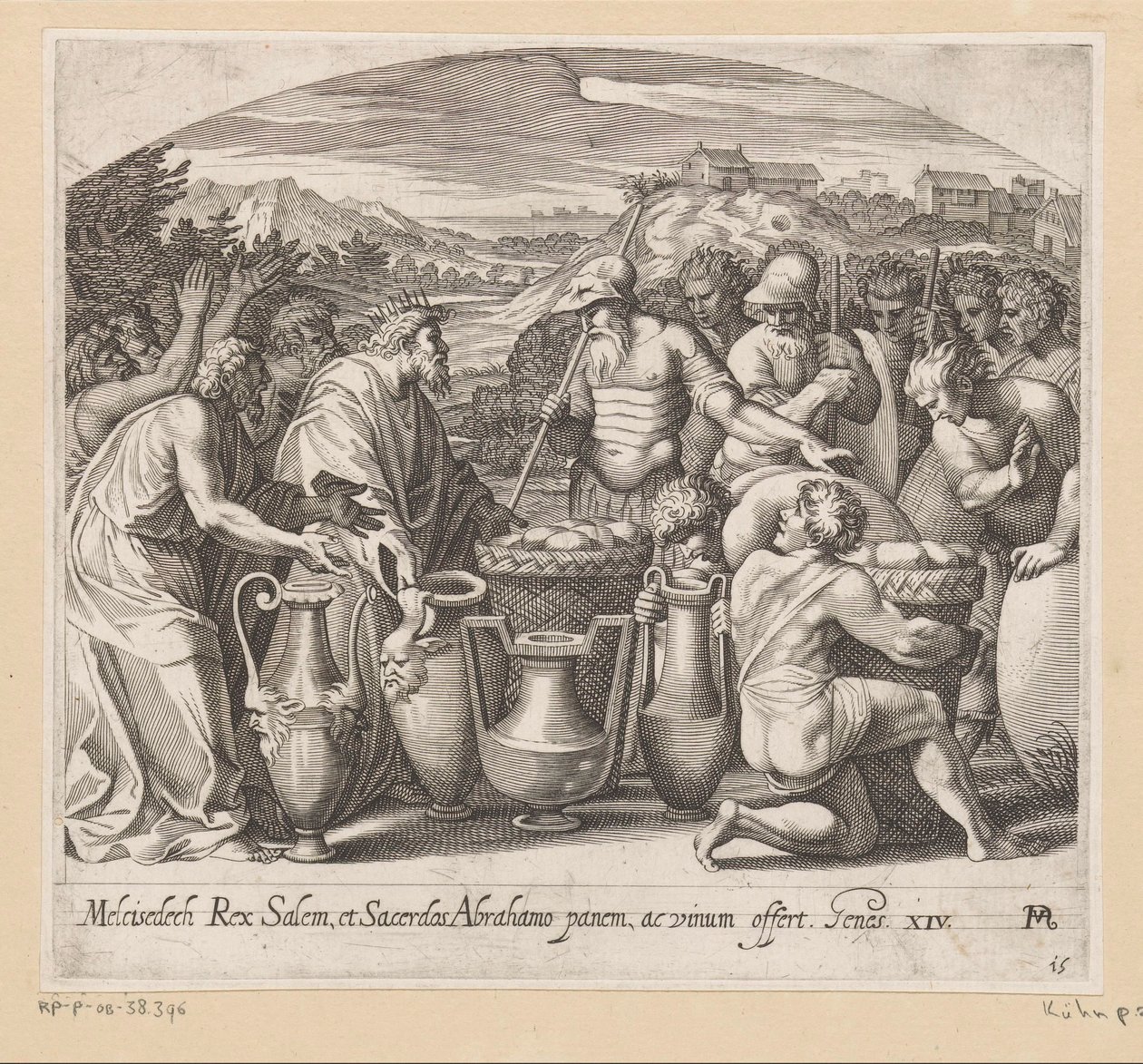Spotkanie Abrahama z Melchizedekiem Obrazy w loggii Rafaela (tytuł serii) La Sacra Genesi (tytuł serii) autorstwa Francesco Villamena